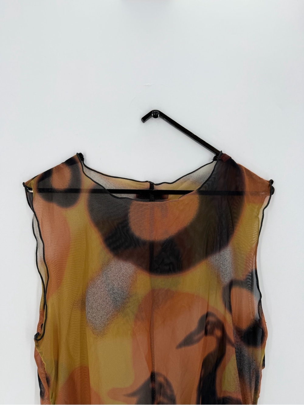 Heron Preston Camo Mesh Sheer Abstract Printed Lettuce Hem Dainty Tank Top